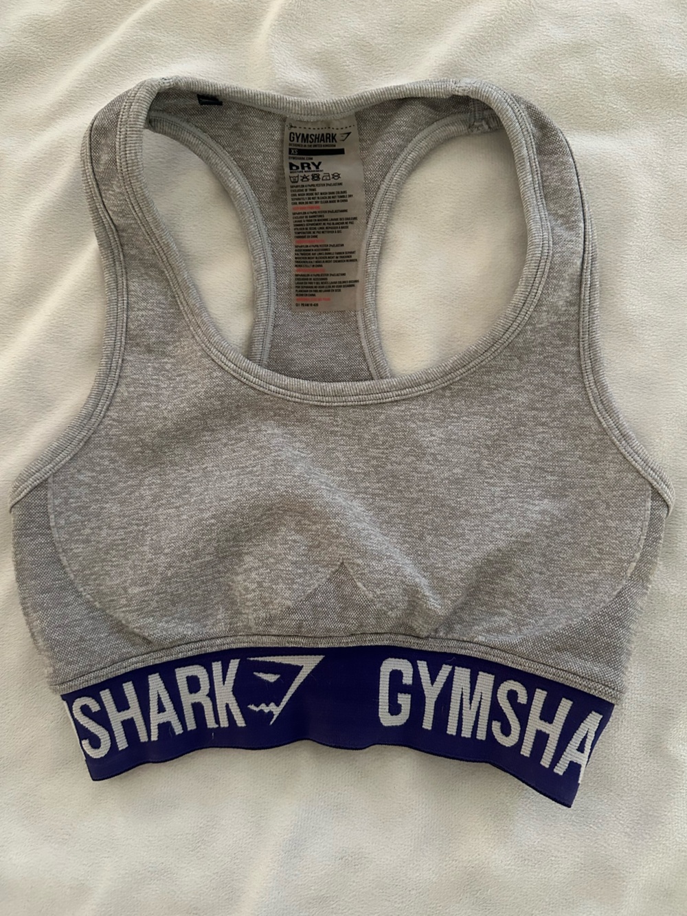 Gymshark Gray Sports Bra with Blue Branded Band
